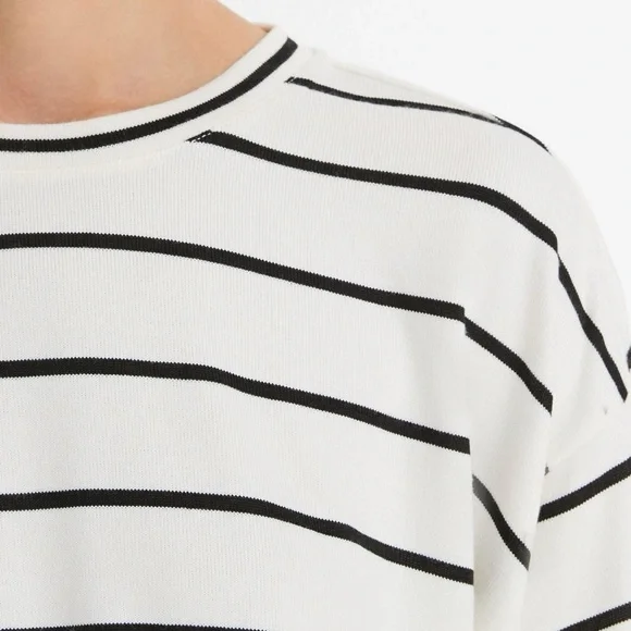 Vince Striped Wide Sleeve T-Shirt White Black Casual Soft Stretch size XL - Picture 3 of 8